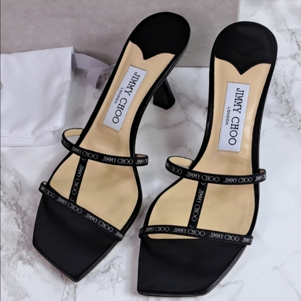 Jimmy Choo Ria 65mm Black Nappa Leather Mules Size 38 IT/EU